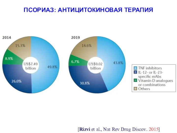 ПСОРИАЗ: АНТИЦИТОКИНОВАЯ ТЕРАПИЯ [Rizvi et al., Nat Rev Drug Discov. 2015]