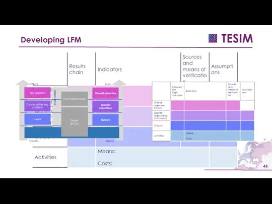 Developing LFM Key problem Needs Causes of the key problem Objectives-impacts Objectives-outputs