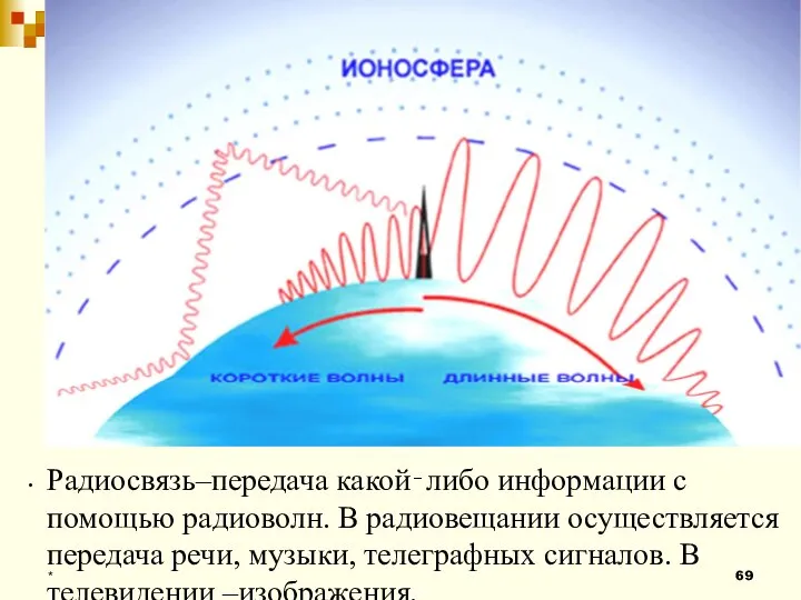 * . Радиосвязь–передача какой‐либо информации с помощью радиоволн. В радиовещании осуществляется передача