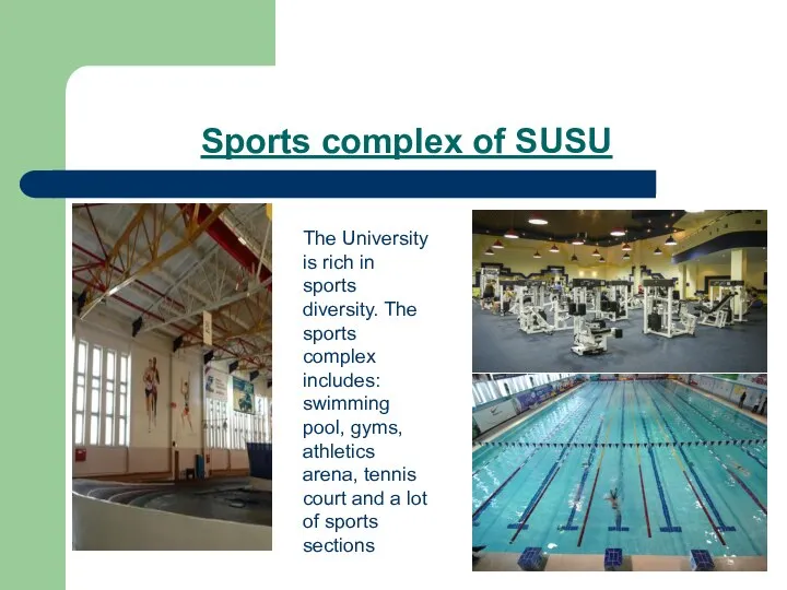 Sports complex of SUSU The University is rich in sports diversity. The