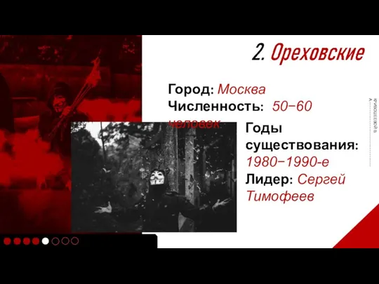 Город: Москва Численность: 50−60 человек Годы существования: 1980−1990-е Лидер: Сергей Тимофеев КРИВОШЕЕВОЙ В.А.----------------------------------