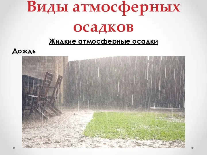 Виды атмосферных осадков Жидкие атмосферные осадки Дождь