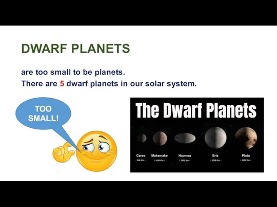 DWARF PLANETS are too small to be planets. There are 5 dwarf