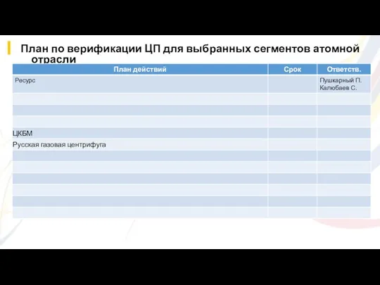 План по верификации ЦП для выбранных сегментов атомной отрасли