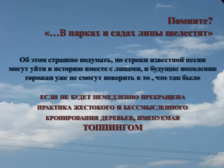 Помните? «…В парках и садах липы шелестят» Об этом страшно подумать, но