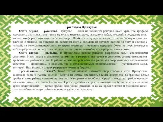 Три охоты Прилузья Охота первая — ружейная. Прилузье — один из немногих