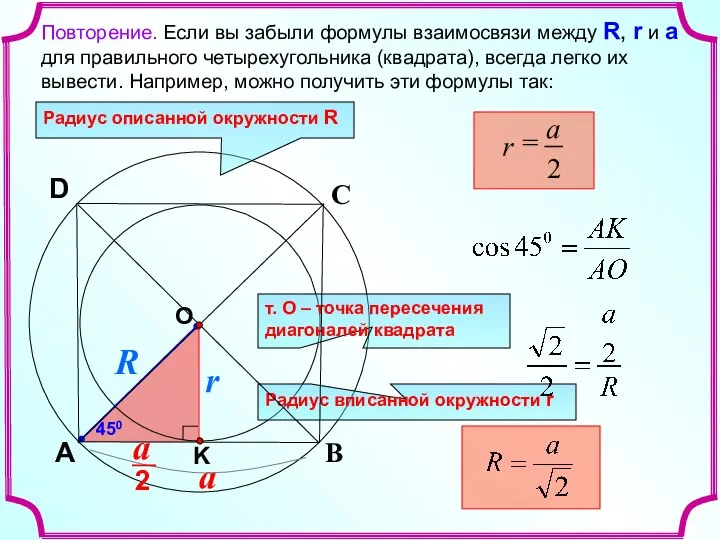 Повторение. Если вы забыли формулы взаимосвязи между R, r и a для