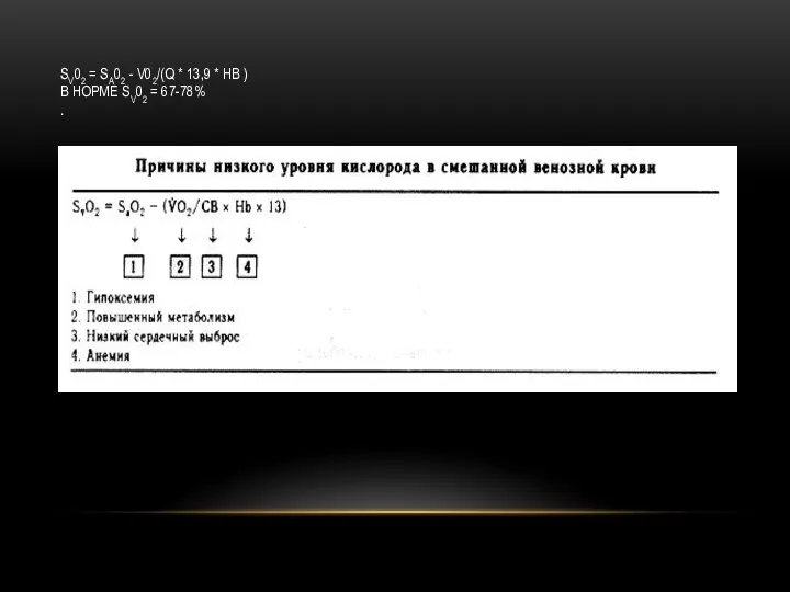 SV02 = SA02 - V02/(Q * 13,9 * HB ) В НОРМЕ SV02 = 67-78% .