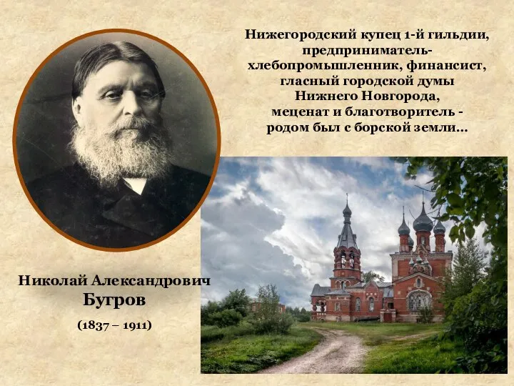 Николай Александрович Бугров (1837 – 1911) Нижегородский купец 1-й гильдии, предприниматель-хлебопромышленник, финансист,
