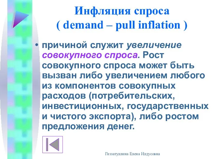 Гиззатуллина Елена Илдусовна Инфляция спроса ( demand – pull inflation ) причиной