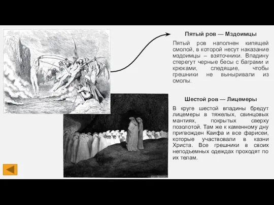 Пятый ров — Мздоимцы Пятый ров наполнен кипящей смолой, в которой несут