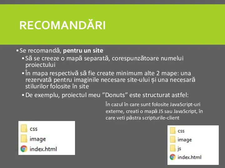 RECOMANDĂRI Se recomandă, pentru un site Să se creeze o mapă separată,