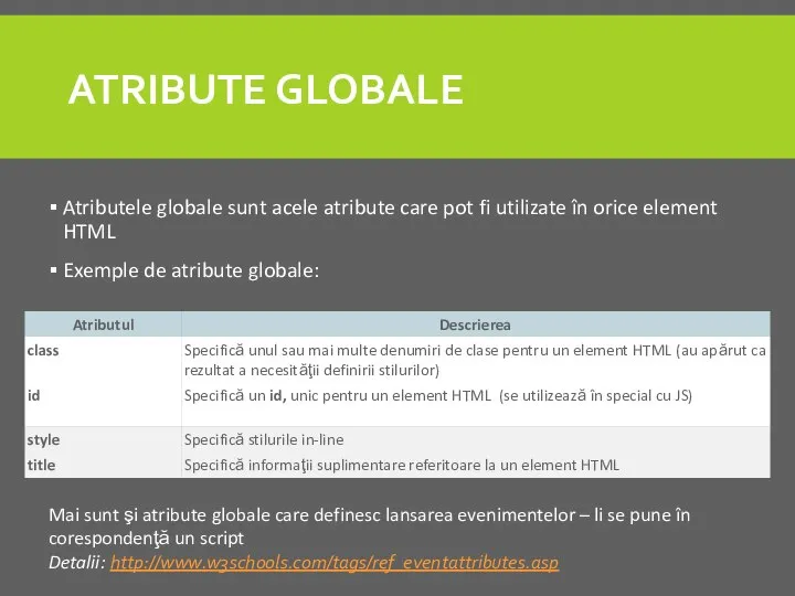 ATRIBUTE GLOBALE Atributele globale sunt acele atribute care pot fi utilizate în