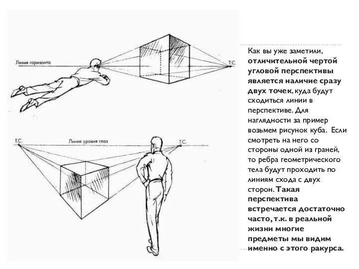 Как вы уже заметили, отличительной чертой угловой перспективы является наличие сразу двух