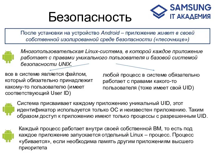 Безопасность После установки на устройство Android – приложение живет в своей собственной