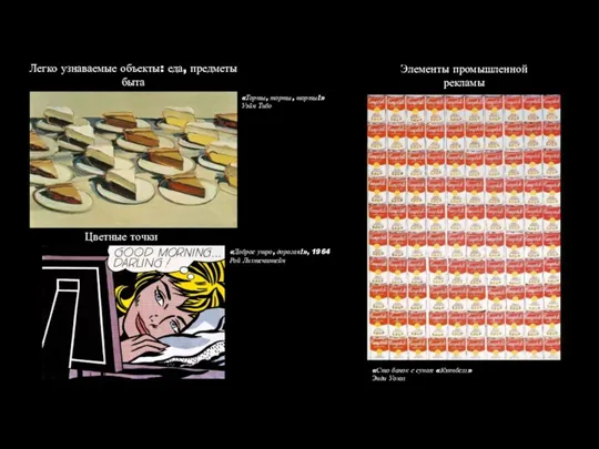 Элементы промышленной рекламы Легко узнаваемые объекты: еда, предметы быта Цветные точки «Торты,