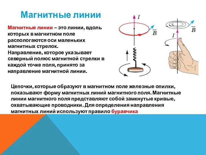 Магнитные линии Магнитные линии – это линии, вдоль которых в магнитном поле