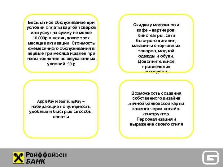 Бесплатное обслуживание при условии оплаты картой товаров или услуг на сумму не