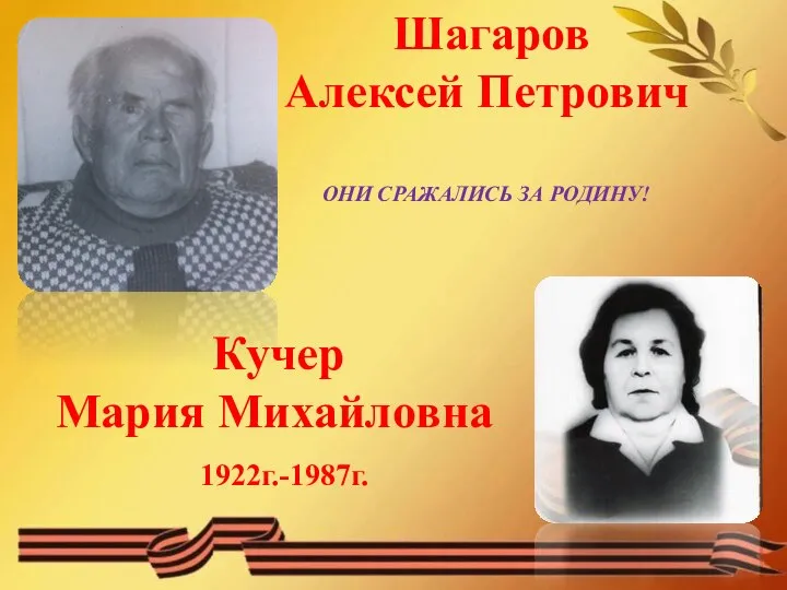 Шагаров Алексей Петрович ОНИ СРАЖАЛИСЬ ЗА РОДИНУ! Кучер Мария Михайловна 1922г.-1987г.