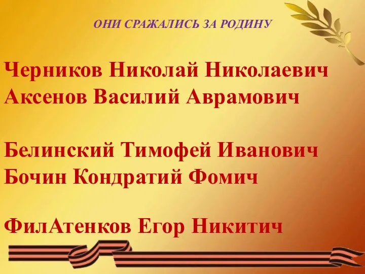 Черников Николай Николаевич Аксенов Василий Аврамович Белинский Тимофей Иванович Бочин Кондратий Фомич