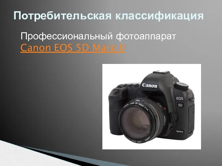 Потребительская классификация Профессиональный фотоаппарат Canon EOS 5D Mark II
