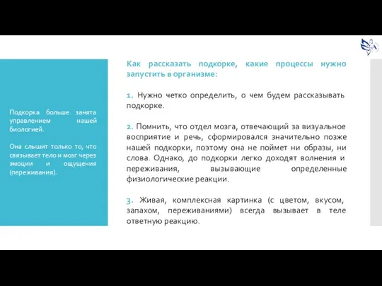 Как рассказать подкорке, какие процессы нужно запустить в организме: 1. Нужно четко