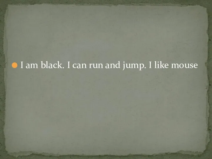 I am black. I can run and jump. I like mouse