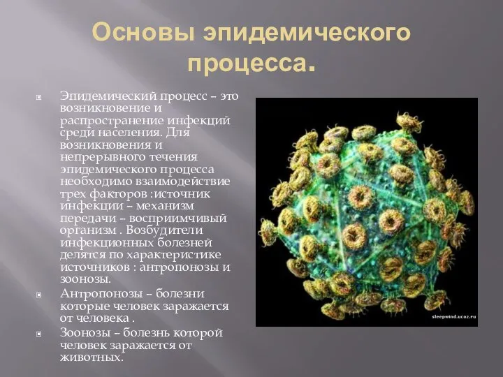 Основы эпидемического процесса. Эпидемический процесс – это возникновение и распространение инфекций среди