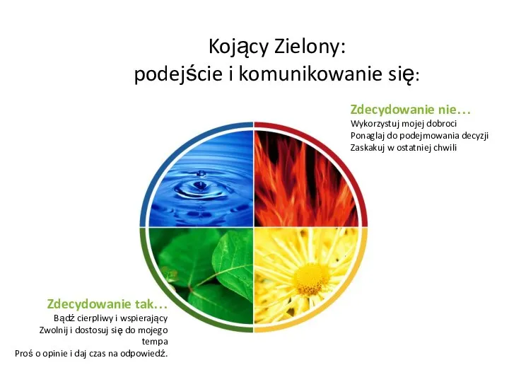 Kojący Zielony: podejście i komunikowanie się: Zdecydowanie tak… Bądź cierpliwy i wspierający