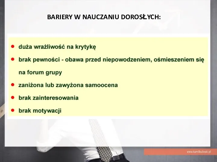 BARIERY W NAUCZANIU DOROSŁYCH: