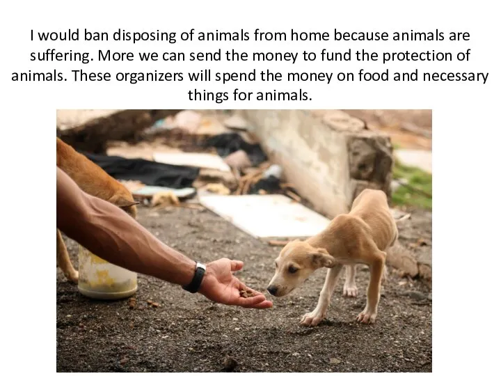 I would ban disposing of animals from home because animals are suffering.