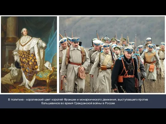 В политике - королевский цвет королей Франции и монархического движения, выступавшего против