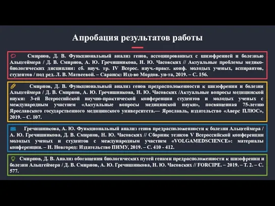 Апробация результатов работы Гречишникова, А. Ю. Функциональный анализ генов предрасположенности к болезни