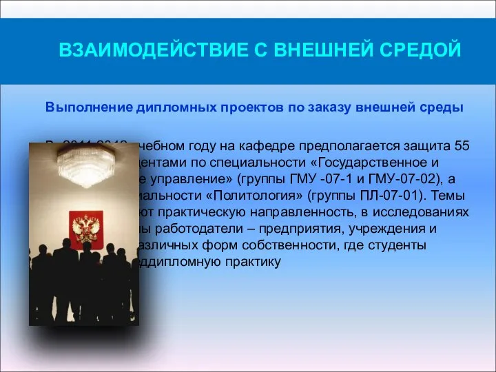 Выполнение дипломных проектов по заказу внешней среды В 2011-2012 учебном году на