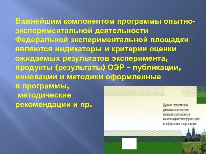 Важнейшим компонентом программы опытно-экспериментальной деятельности Федеральной экспериментальной площадки являются индикаторы и критерии