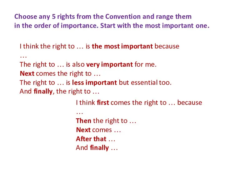 Choose any 5 rights from the Convention and range them in the