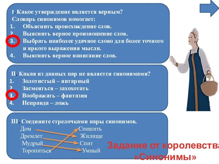 I. Какое утверждение является верным? Словарь синонимов помогает: Объяснить происхождение слов. Выяснить