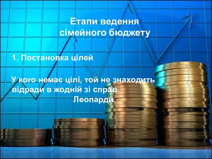 Етапи ведення сімейного бюджету 1. Постановка цілей У кого немає цілі, той