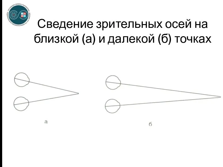 Сведение зрительных осей на близкой (а) и далекой (б) точках