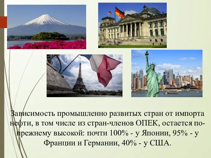 Зависимость промышленно развитых стран от импорта нефти, в том числе из стран-членов