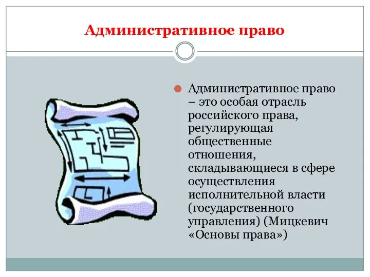 Административное право Административное право – это особая отрасль российского права, регулирующая общественные