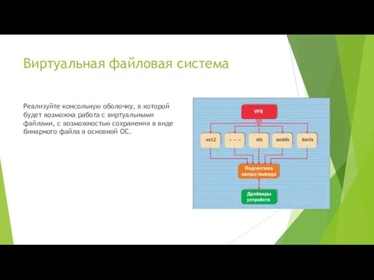 Виртуальная файловая система Реализуйте консольную оболочку, в которой будет возможна работа с