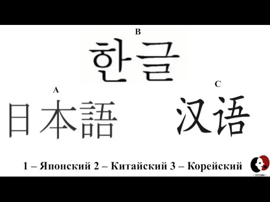 1 – Японский 2 – Китайский 3 – Корейский А В С