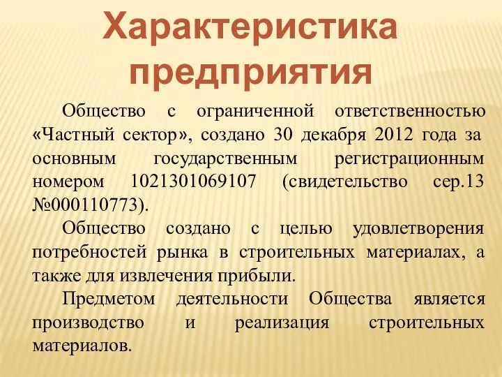 Общество с ограниченной ответственностью «Частный сектор», создано 30 декабря 2012 года за