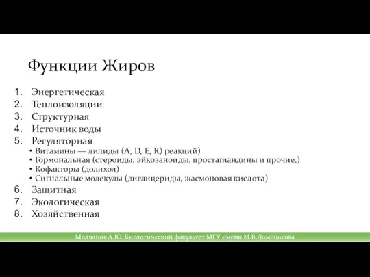 Функции Жиров Энергетическая Теплоизоляции Структурная Источник воды Регуляторная Витамины — липиды (A,