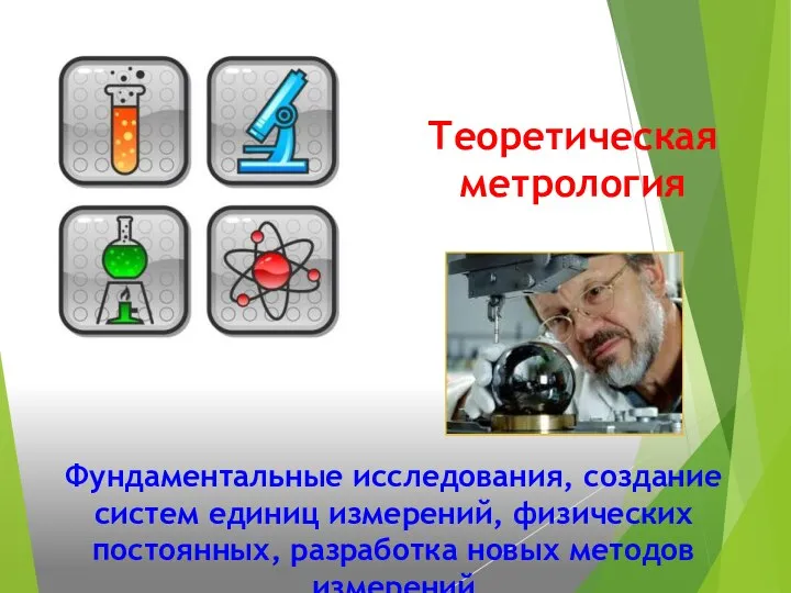 Теоретическая метрология Фундаментальные исследования, создание систем единиц измерений, физических постоянных, разработка новых методов измерений