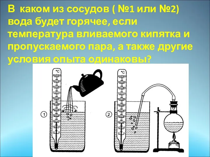 В каком из сосудов ( №1 или №2) вода будет горячее, если