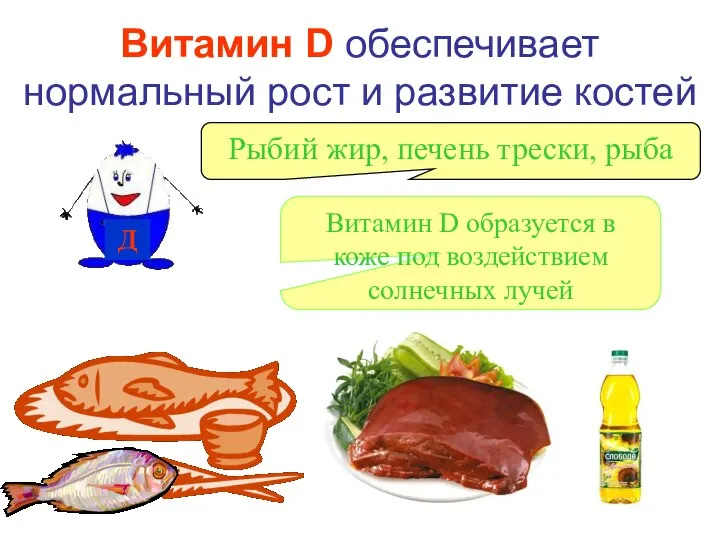 Витамин D обеспечивает нормальный рост и развитие костей Д Витамин D образуется
