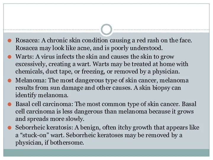 Rosacea: A chronic skin condition causing a red rash on the face.