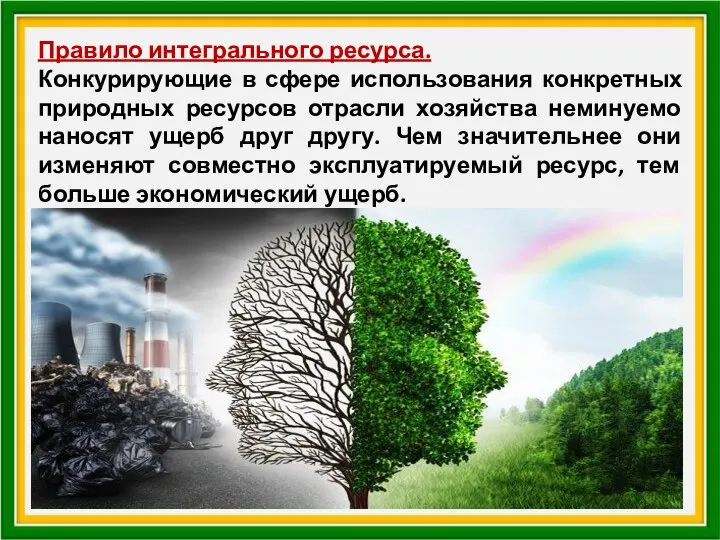 Правило интегрального ресурса. Конкурирующие в сфере использования конкретных природных ресурсов отрасли хозяйства